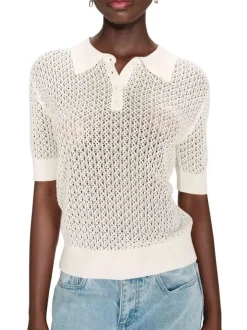 Top écru uni avec une coupe droite et un col à revers avec boutons