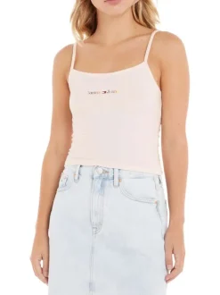 Top en coton biologique rose avec des bretelles et logo brodé