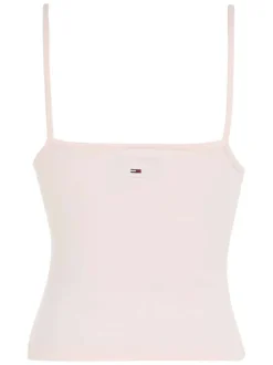 Top en coton biologique rose avec des bretelles et logo brodé