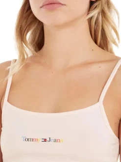 Top en coton biologique rose avec des bretelles et logo brodé