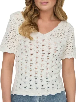 Top en coton blanc en crochet ajouré avec une coupe droite et un col v