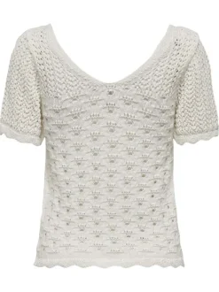Top en coton blanc en crochet ajouré avec une coupe droite et un col v