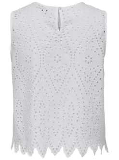 Top en coton blanc uni avec une coupe droite et un col rond