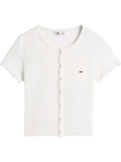 Top en coton blanc uni avec une coupe droite et un col rond