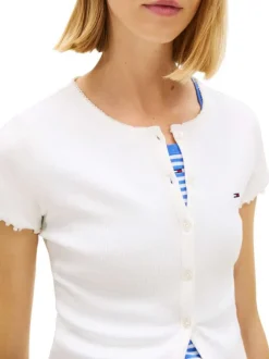 Top en coton blanc uni avec une coupe droite et un col rond