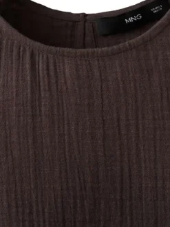 Top en coton brun uni avec une coupe droite et des liens à nouer sur les côtés