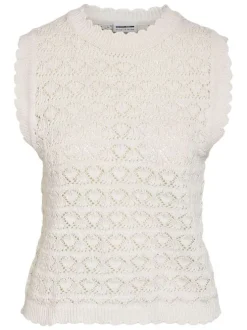 Top en coton mélangé blanc uni avec une coupe droite et un col rond