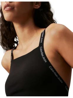 Top en coton noir uni avec une coupe cropped un col carré et des bretelles