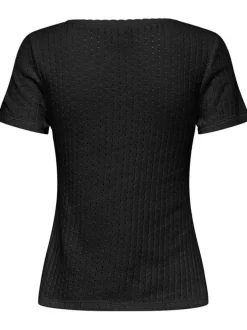 Top en coton noir uni avec une coupe droite et des manches courtes