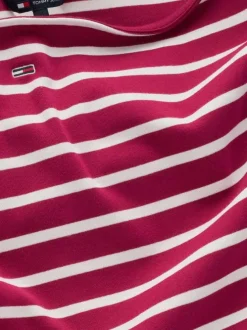 Top en coton régénératif framboise rayé style marinière ajusté à col rond