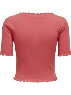 Top en coton rose uni coupe droite avec un col v et boutonné à l'avant