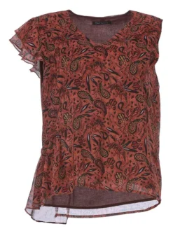 Top à imprimé éthnique pour femme brique coupe évasée PEACE