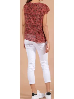 Top à imprimé éthnique pour femme brique coupe évasée PEACE