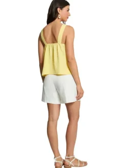 Top jaune chic uni pourvu d’une coupe droite et d’un col croisé