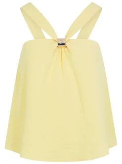 Top jaune chic uni pourvu d’une coupe droite et d’un col croisé