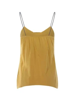 Top jaune pour femme uni en lin coupe droite