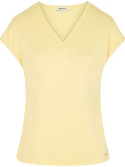 Top jaune uni chic pourvu d'une coupe droite et d'un col en V