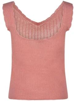Top à larges bretelles corail en maille avec une coupe droite et un col v