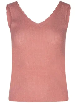 Top à larges bretelles corail en maille avec une coupe droite et un col v