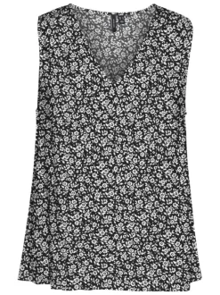 Top à larges bretelles noir fleuri avec une coupe droite et un col v