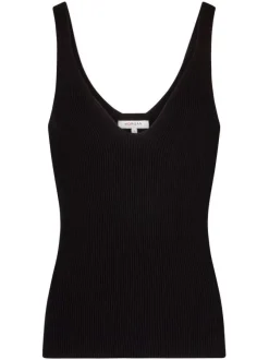 Top à larges bretelles noir uni avec une coupe près du corps et un col v