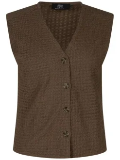 Top marron uni avec une coupe droite et pourvu d'un col en V