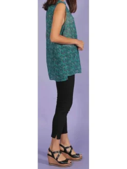 Top à motifs éthniques pour femme vert coupe évasée JONY