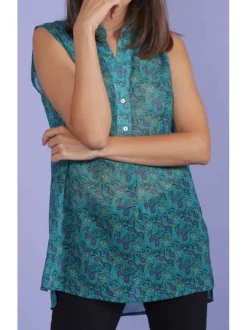 Top à motifs éthniques pour femme vert coupe évasée JONY