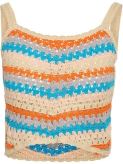 Top multicolore en maille ajourée avec des bretelles et une coupe ajustée