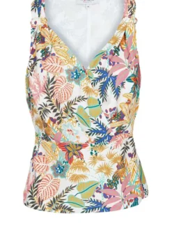 Top multicolore pour femme imprimé végétal coupe évaséee