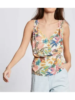 Top multicolore pour femme imprimé végétal coupe évaséee
