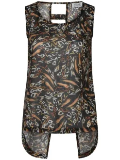 Top noir en voile semi-transparent fluide et ouvert dans le dos