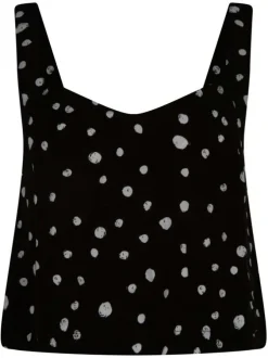 Top noir à pois coupe cropped col v et à bretelles