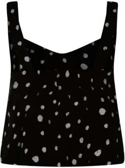 Top noir à pois coupe cropped col v et à bretelles