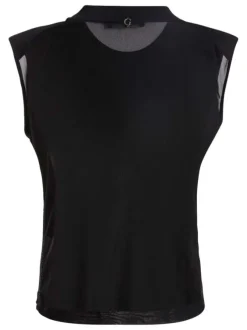 Top noir à sequins, sans manches et à col rond