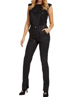 Top noir à sequins, sans manches et à col rond
