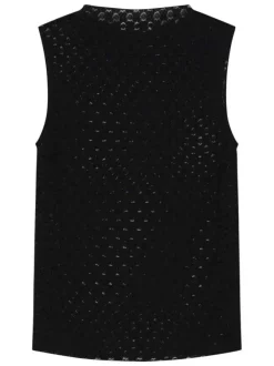 Top noir uni ajouré avec une coupe ajustée et un col rond