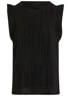 Top noir uni avec une coupe ajustée un col rond sans manches