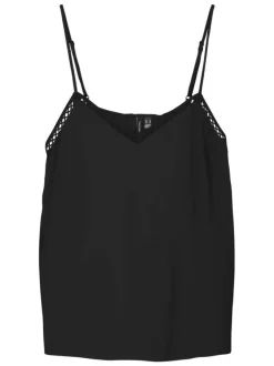 Top noir uni avec une coupe droite sans manches avec des bretelles