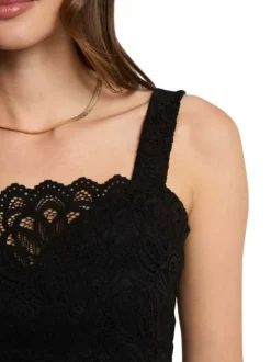 Top noir uni à coupe ajustée avec un col carré et des bretelles