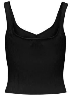 Top noir uni coupe droite col v avec des manches à bretelles