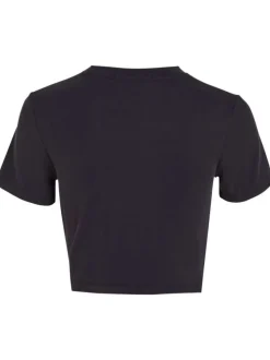 Top noir uni noué à l'avant et initiales brodées en blanc sur la manche gauche