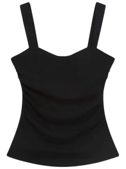 Top noir uni pourvu d'une coupe ajustée et d'un col arrondi