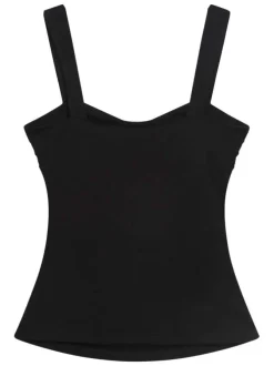 Top noir uni pourvu d'une coupe ajustée et d'un col arrondi