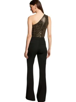 Top or à sequins avec une coupe ajustée, col asymétrique et sans manches