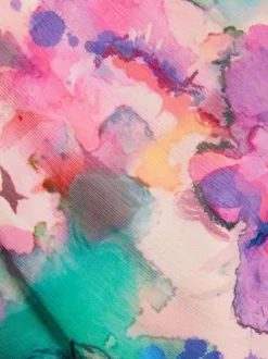 Top à épaules asymétrique multicolore imprimé abstrait avec une coupe droite