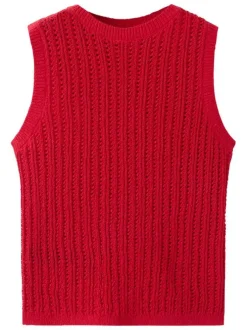 Top rouge uni sans manche pourvu d'un col rond et d'une coupe droite