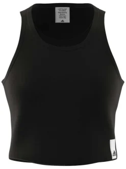 Top sportif en coton biologique stretch noir uni à col rond et sans manches