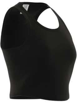 Top sportif en coton biologique stretch noir uni à col rond et sans manches