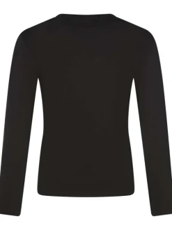 Top Tiphania en coton mélangé noir uni avec coupe ajustée et épaules ajourées